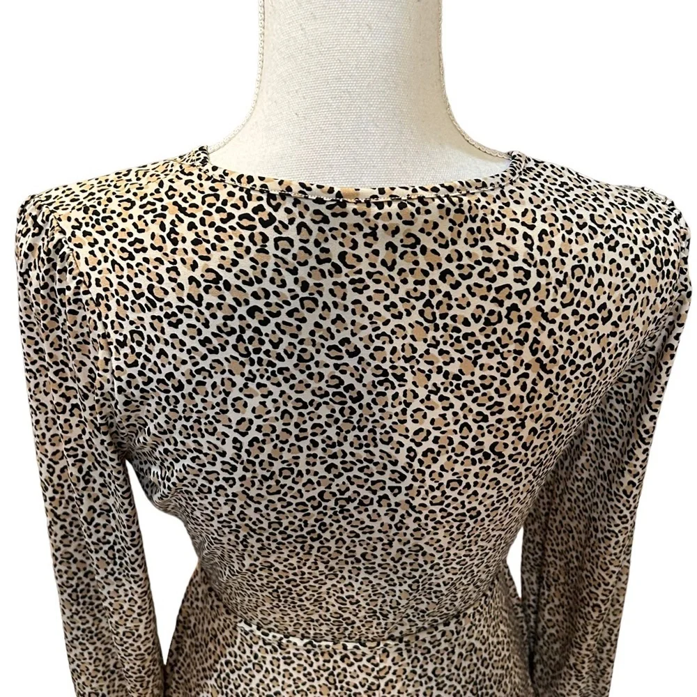 Banana Republic Belted Long Sleeve Fit & Flare Dress Women’s SZ PS in Leopard - Picture 5 of 8